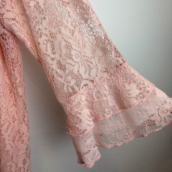 ELLE Lace 3/4 Bell Sleeve Blush Pink Stretch Top XL - Picture 4 of 9